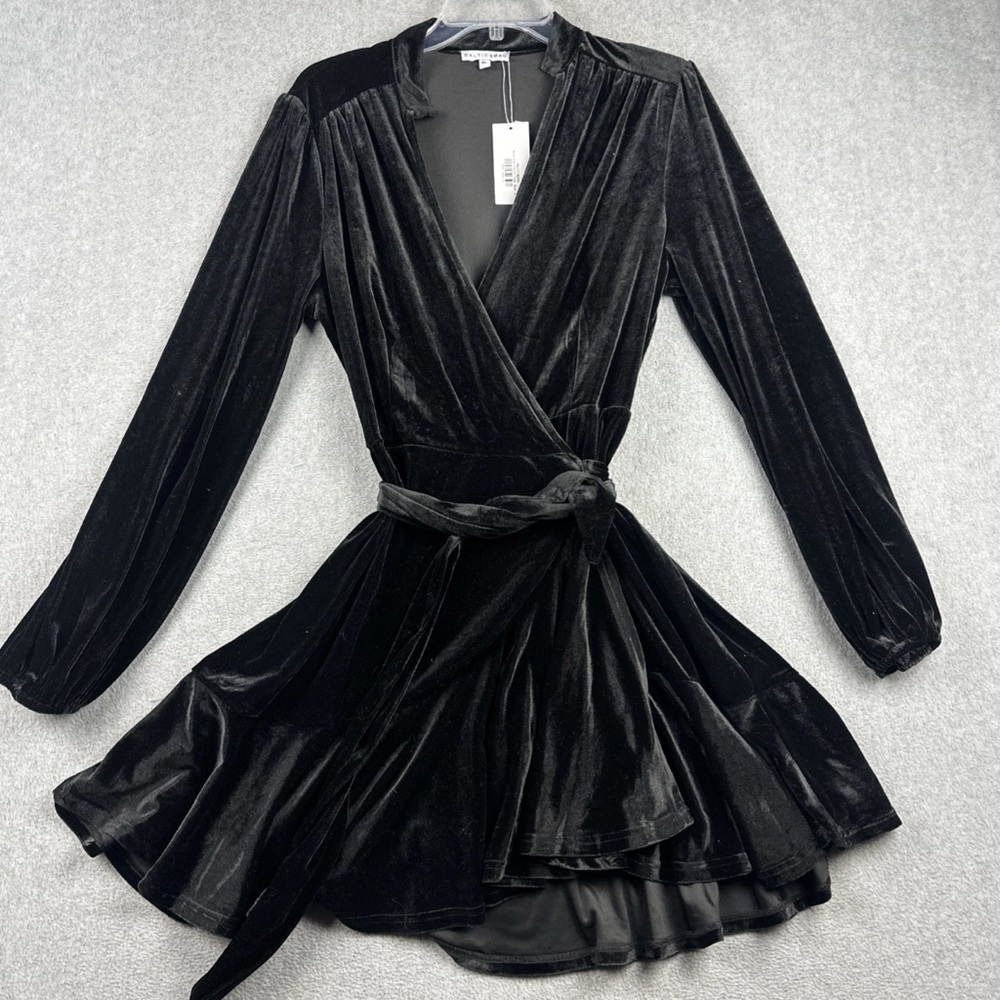 NWT Baltic Born Barre Black Velvet Wrap Mini Dress